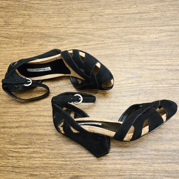 VIA SPIGA Black Leather Upper Strappy Peep-Toe Ankle Strap Shoe - Size 6.5M - Picture 10 of 15